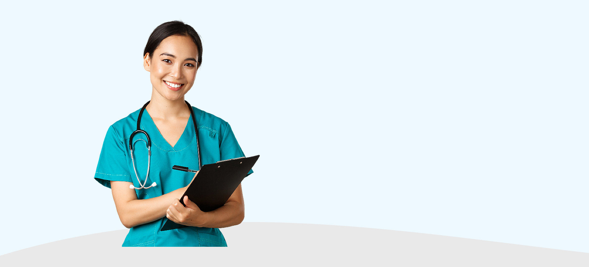 female healthcare staff smiling