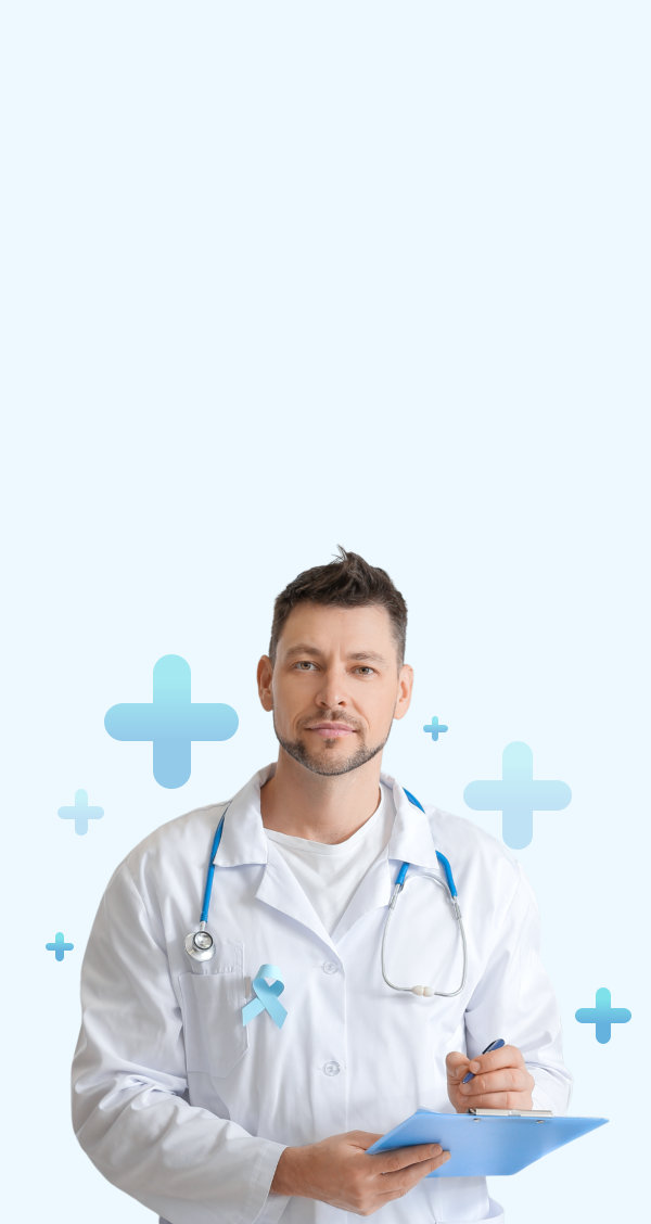 male doctor writing on clipboard