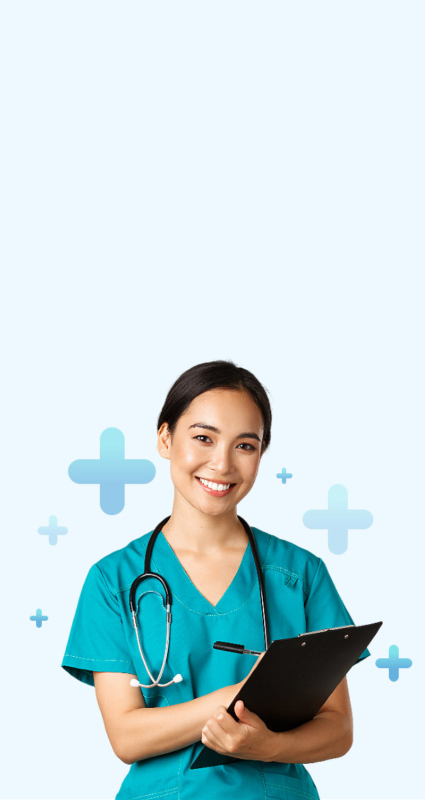 female healthcare staff smiling