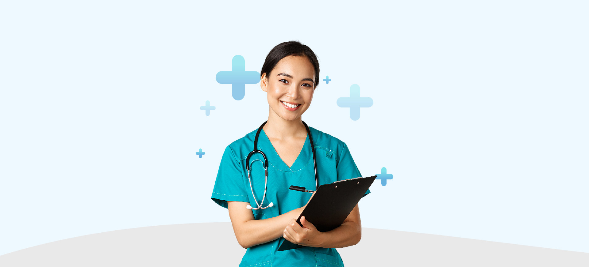 female healthcare staff smiling